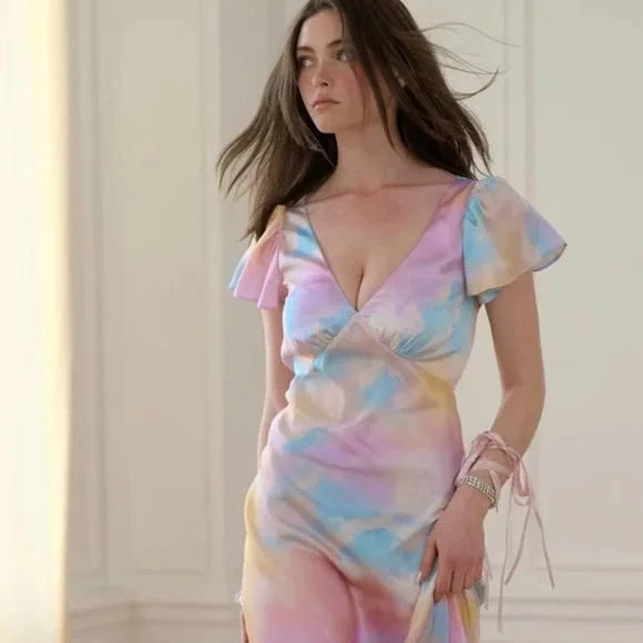SELKIE The Dopamine Flutter Rainbow Slip Dress (size XS & S) - Picture 1 of 11